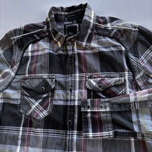 BKE Slim Fit Stretch Plaid Snap Shirt Mens Medium Western‎ Double-Stitched Yoke